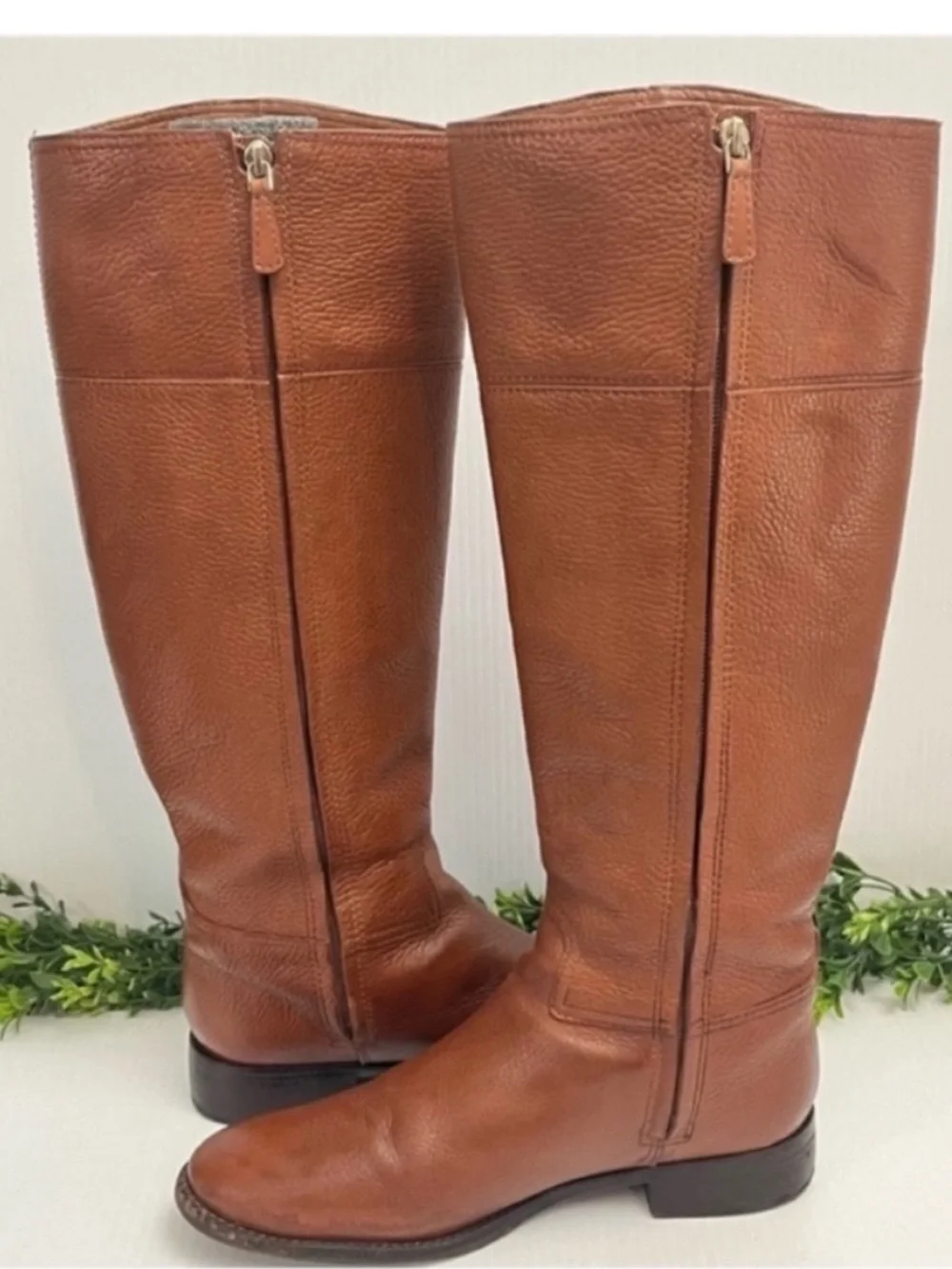 Tory Burch 'Jolie' Tall Riding Boots - Cognac Brown Leather Size 8.5